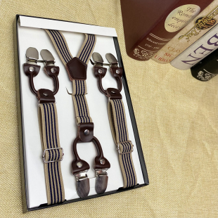 带六夹扣 松紧防滑可调节Y字型吊裤 英伦背带男女式 夹吊带港风西裤