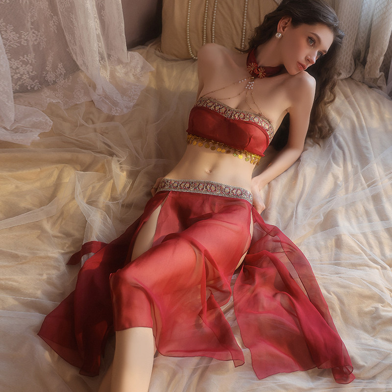 私房睡衣女网纱性感惹火古典轻薄网纱透视露背美背不规则裙装