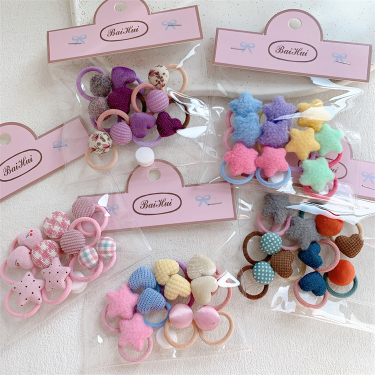 10个装儿童毛绒五角星小号拇指发圈女童扎头发皮筋发绳不伤发头绳