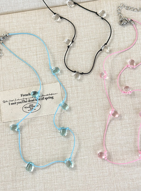 简约小清新夏季透明水滴彩色绳打结项链可爱锁骨链甜美纯欲风颈链