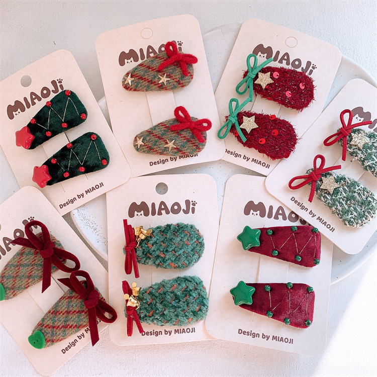 儿童圣诞节日蝴蝶结星星发夹铃铛发卡小女孩侧边刘海碎发BB夹头饰