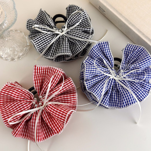 红色格子裙摆大号抓夹发量大发夹女高级感复古头饰后脑勺鲨鱼夹