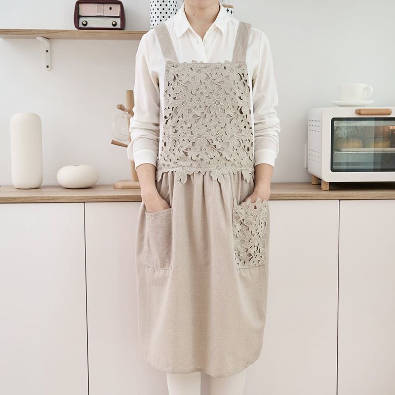新款家用围裙时尚上班防污韩版耐磨全棉美甲工作服背带做饭厨房女