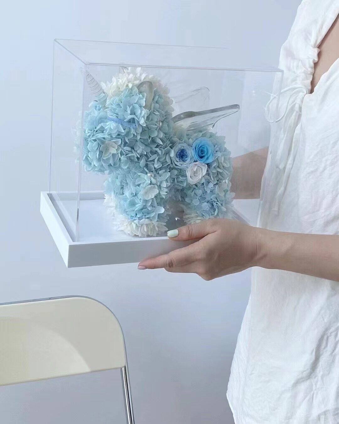 经典碎蓝色绣球玫瑰独角兽小熊摆永生花