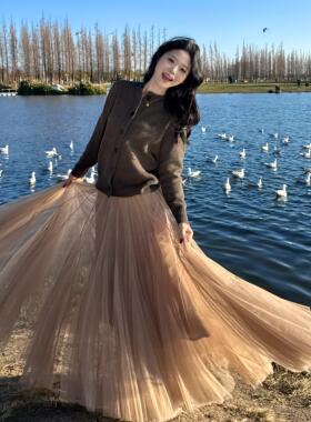 DOMX温柔风超仙网纱半身裙女高级感绝美蓬蓬裙三层半身纱裙仙女裙