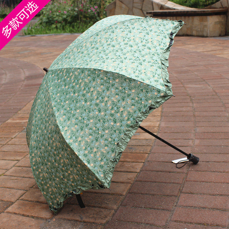 正品太阳城黑胶伞女超轻超强防晒防紫外线遮阳伞清新绿色小碎花伞