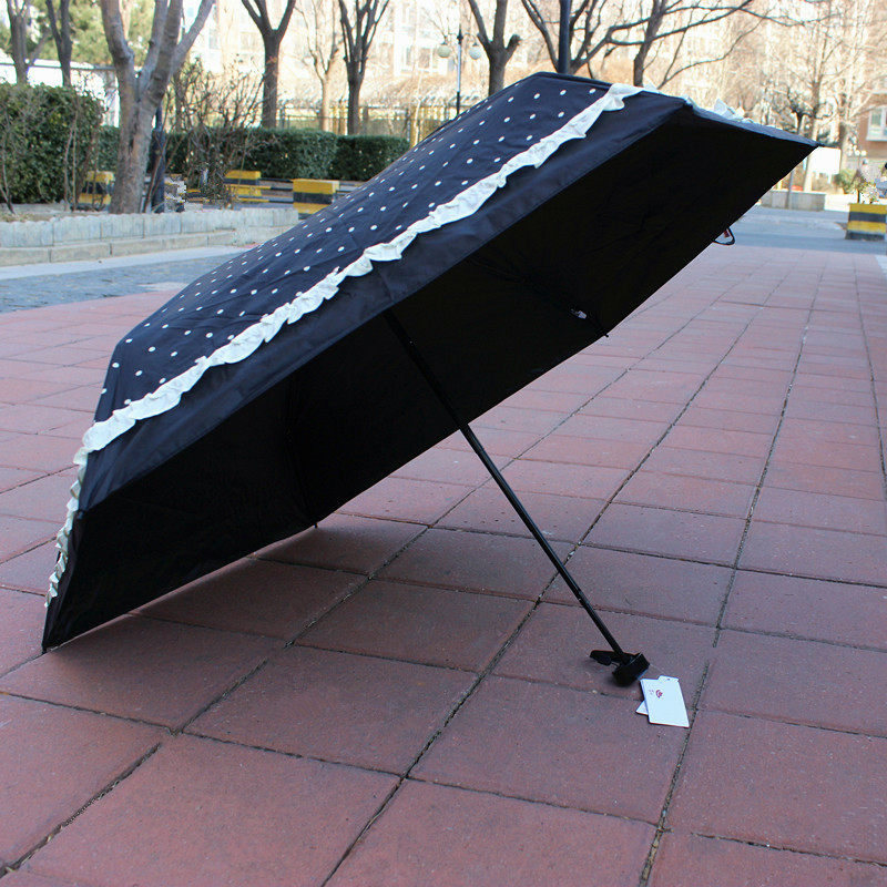 太阳城遮阳伞少女公主太阳伞防晒纺紫外线小洋伞晴雨两用波点花边