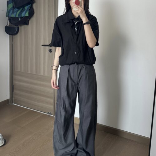 HALF H美式复古cleanfit宽松直筒休闲裤基础百搭垂感长裤