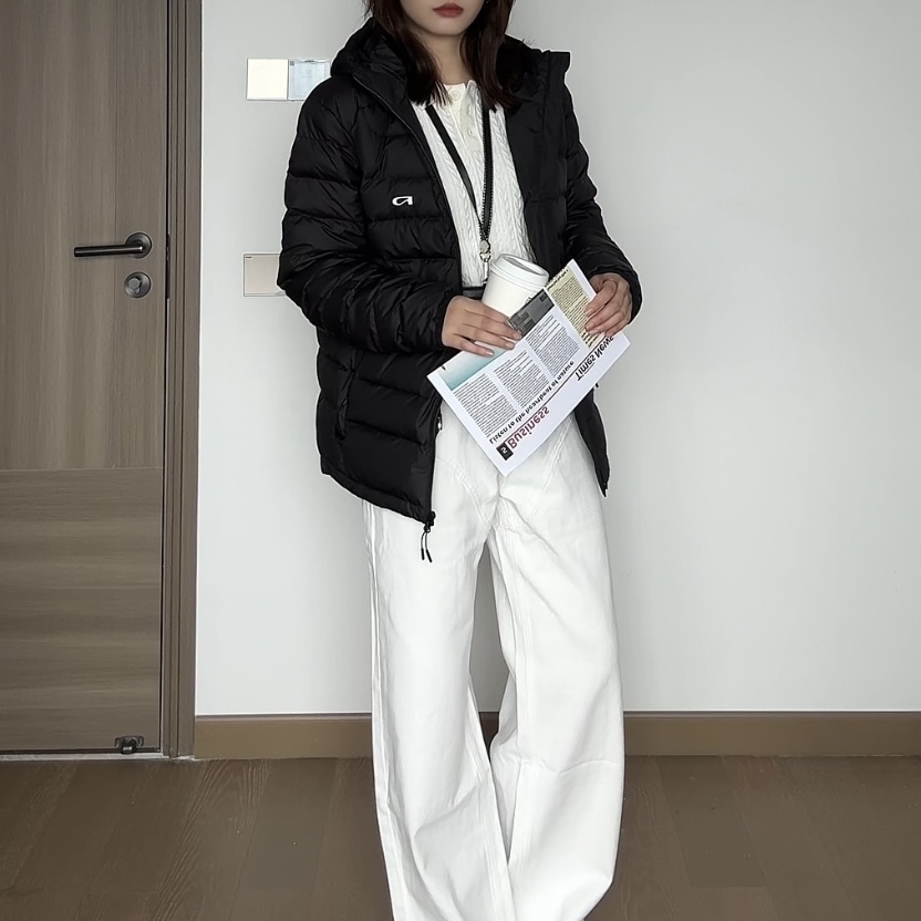 HALF H黑白纯色牛仔裤男女秋冬2025新款宽松直筒阔腿拖地长裤子