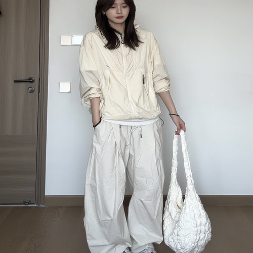 HALF H 户外轻薄伞兵裤设计感休闲裤宽松裤子松紧腰冲锋裤男女