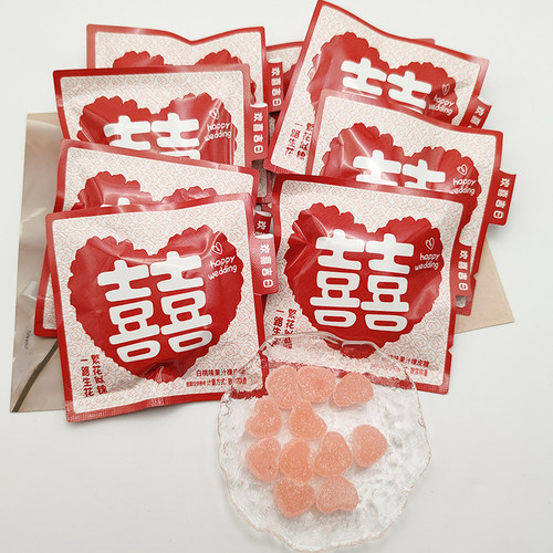 VIKOI 欢喜吉日白桃味果汁橡皮糖订婚结婚喜糖喜字散装软糖