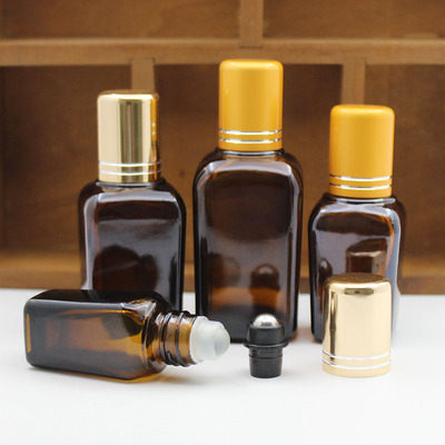滚珠瓶茶色方形玻璃精油分装空瓶