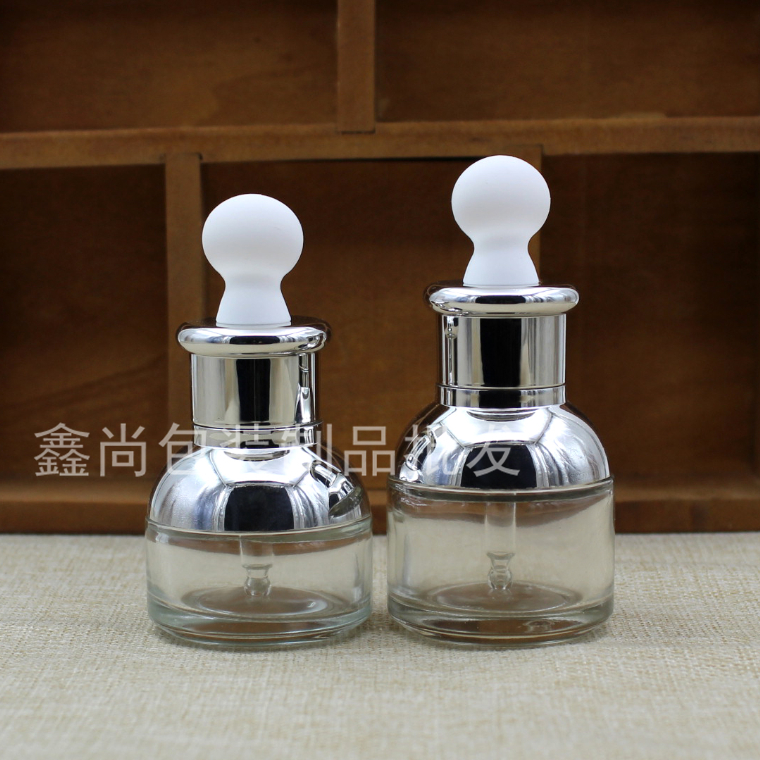 精华液玻璃瓶银圈扁胶头分装空瓶