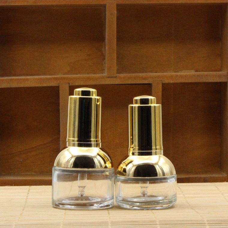 精华液瓶玻璃亮金按压乳液分装空瓶子精油滴管调配瓶20ml30ml