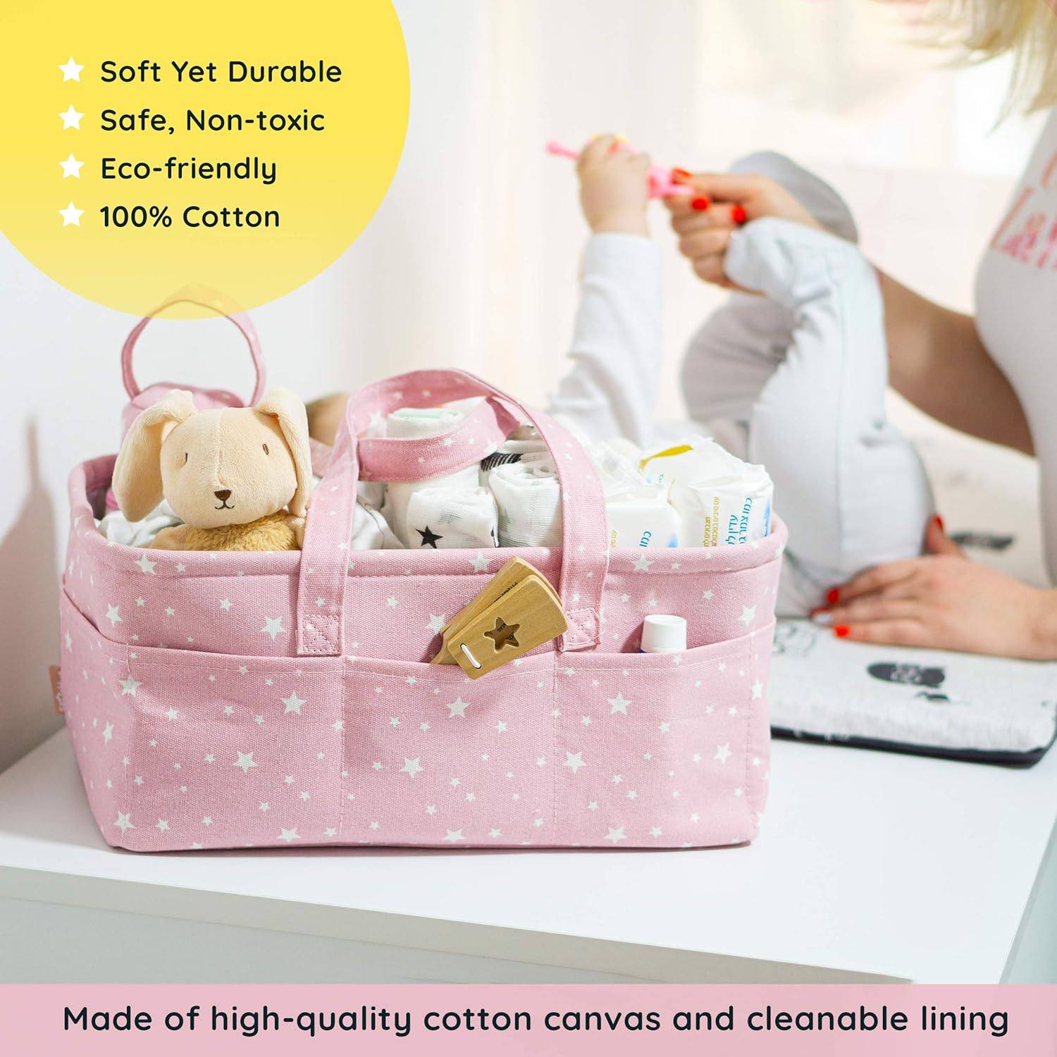 粉五角星满版印花 可拆卸分隔式 婴儿用品储物包，配送奶瓶保温包