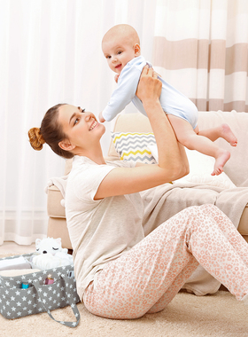 灰色五角星印花 可折叠多功能橱柜小物件收纳篮 尿片奶瓶储物框