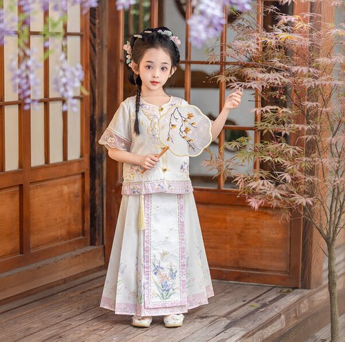 格格服女童汉服夏季薄款清朝宫廷风新中式马面裙套装古装日常可穿