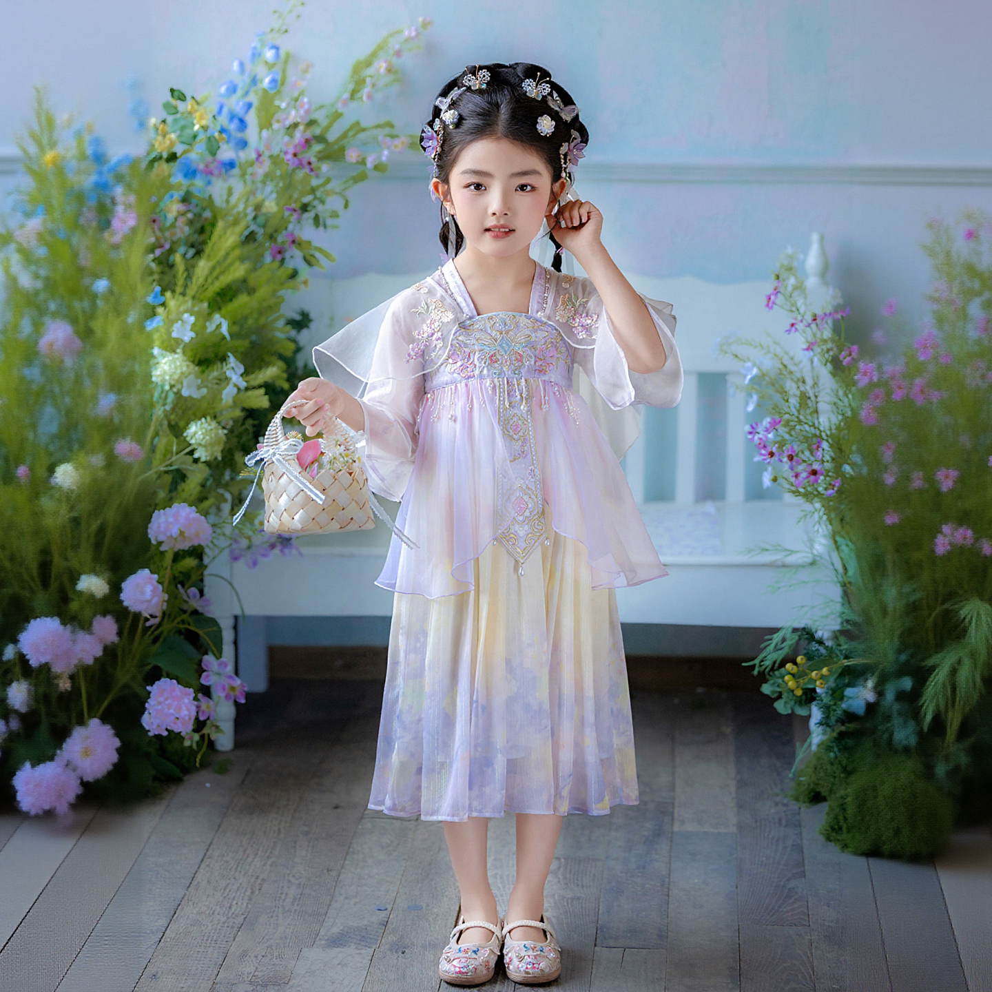 高级感古风女童汉服连衣裙夏季薄款儿童超仙公主裙仙气飘飘紫襦裙图片