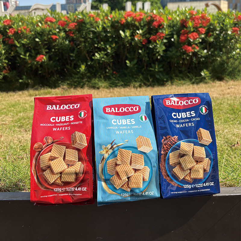 早安先生意大利balocco百乐可榛仁奶油可可味威化饼干125g袋装