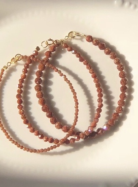 金星砂沙石超闪14k金手链切面极细手链女手串手饰品百搭简约超细