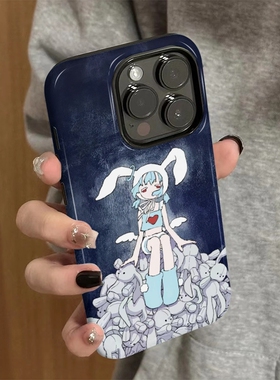 适用苹果16promax手机壳简约iPhone15pro新款iP14/13女16e卡通12个性7忧郁小兔xsmax防摔11保护套8plus菲林xr