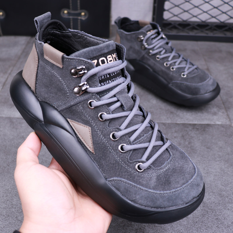 冬季新款真皮面包男鞋厚底休闲鞋子潮加绒大头鞋精神小伙小丑鞋男