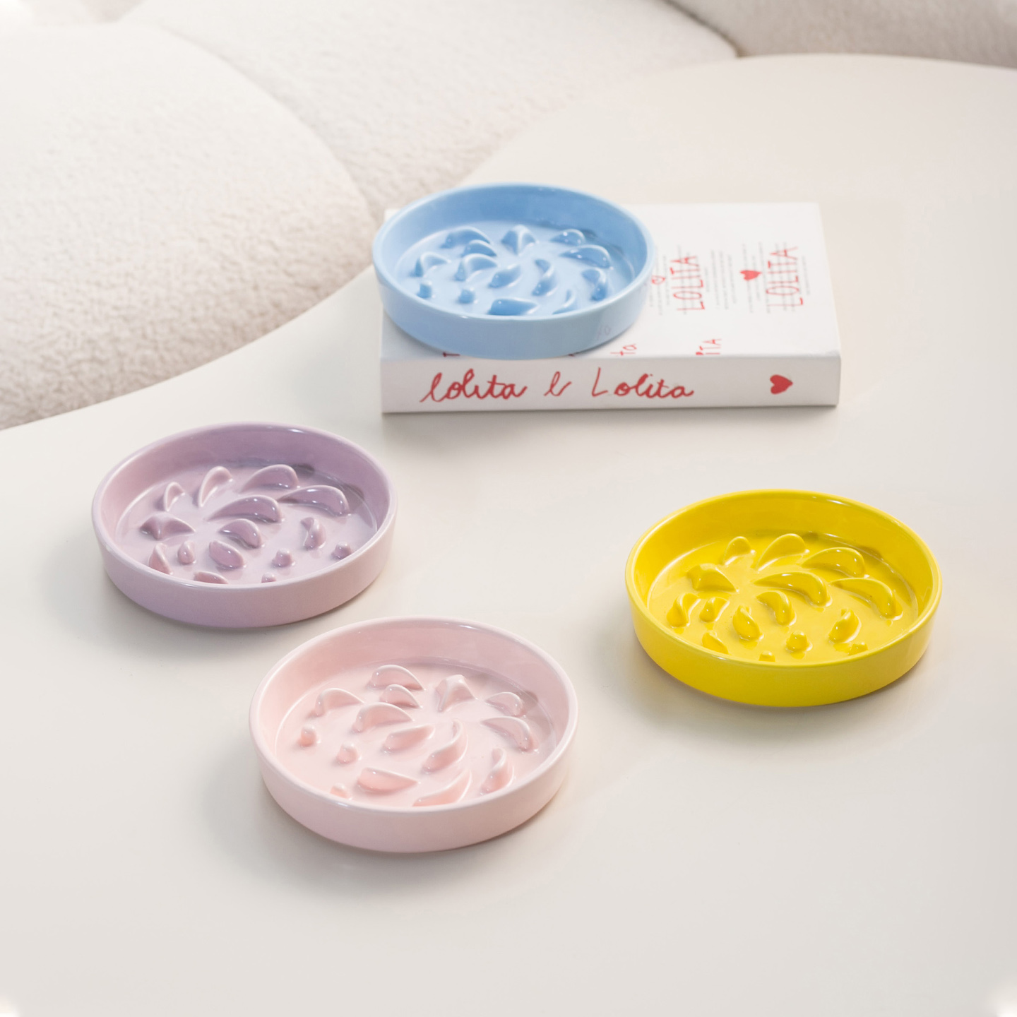 Mia pet简约纯色烟花慢食盘陶瓷宠物碗防打翻猫碗狗碗防噎缓食碗