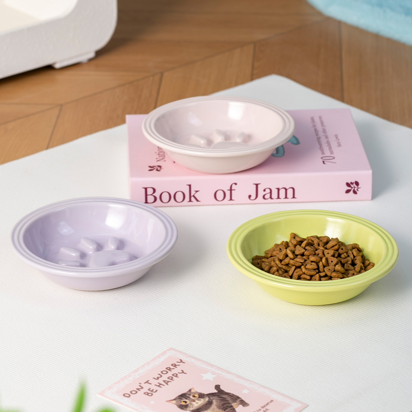 Miapet简约条纹护边猫爪慢食盘