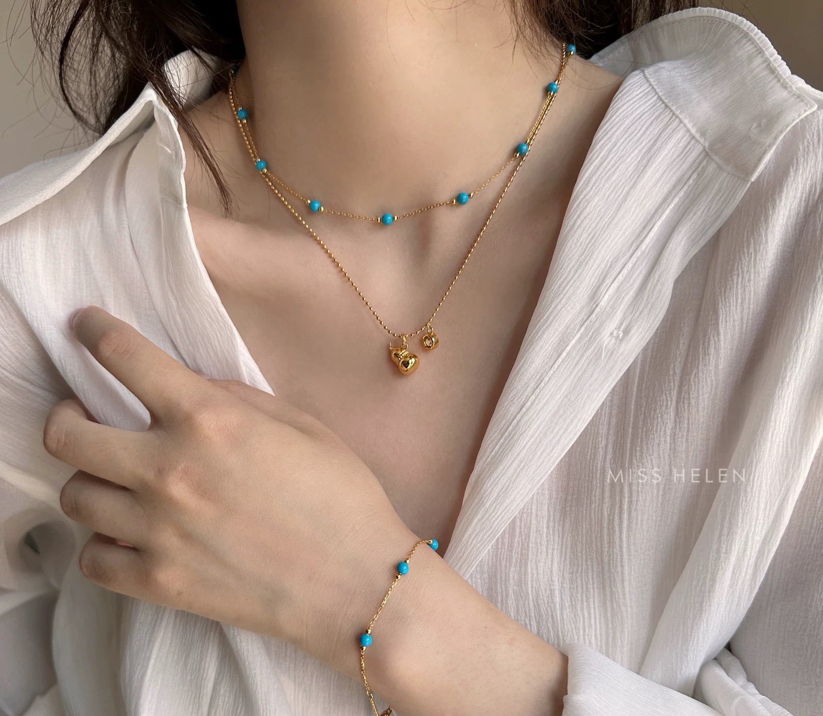 绿松石18k包金项链满天星美松锁骨链轻奢小众配饰女锁骨百搭时尚