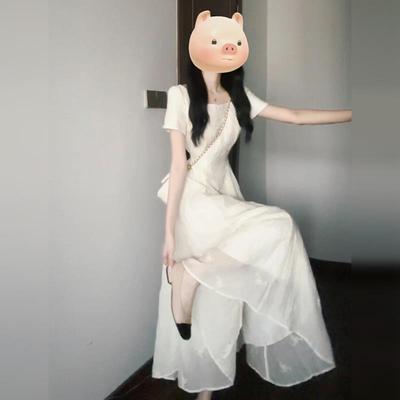 2025新款白色连衣裙子女夏季今年流行爆款法式高级感收腰气质长裙