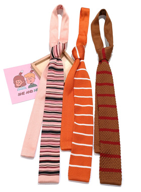 MIMI 涤纶针织领带女复古细窄5cm渐变粉红橘色白横条纹学生温柔风