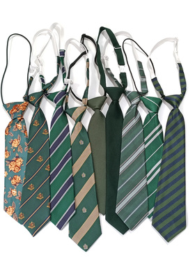 买二送一复古绿色条纹免打领带女学生装饰碎花纯色百搭休闲学院风