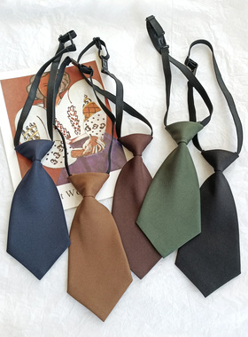 买二送一迷你超短小领带女纯黑浅卡其棕色墨绿红学生拍照哑光免打