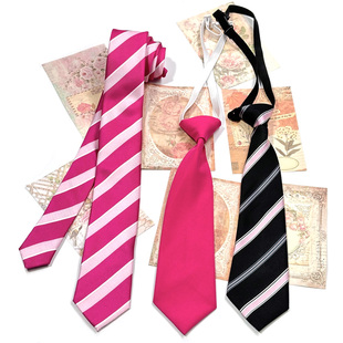 买二送一粉色条纹领带女学院风手打学生免打玫红纯色百搭黑粉格子