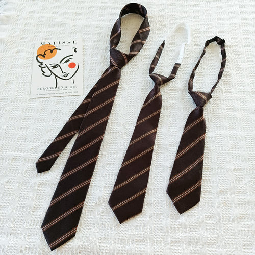 手工休闲高密纬咖啡色长款领带女