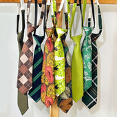 买二送一复古个性 小众领带女免打短小猫郁金香绿色条纹学生学院风