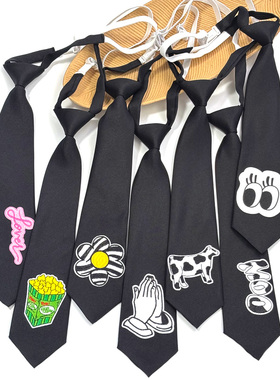 买二送一女式免打小领带手工百搭黑白色极简主义独特个性小众布标