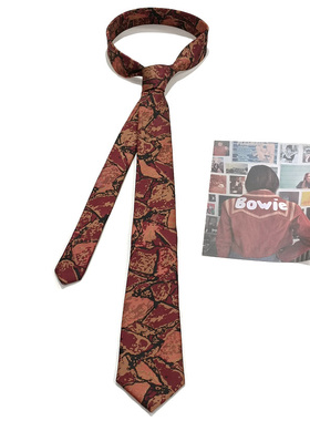 MIMI复古花色领带女港风百搭休闲叠穿棕红纹理提花哑光学生手打长