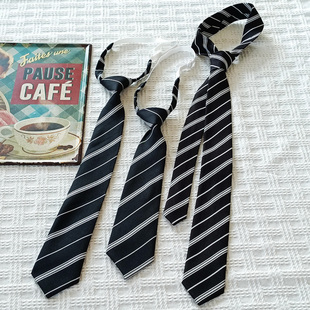 买二送一黑白色条纹领带女免打短款装饰休闲百搭手打款学生学院风