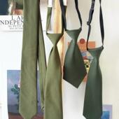 买二送一松枝浅绿色领带女复古免打纯色百搭短款 高级简约手打涤棉