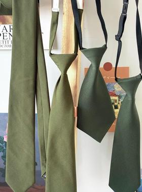 买二送一松枝浅绿色领带女复古免打纯色百搭短款高级简约手打涤棉