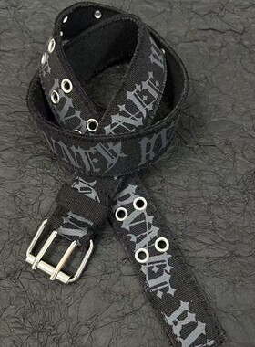 Vintage中古哥特字体破坏铆钉牛仔皮带复古黑灰色街头vibe风Y2K