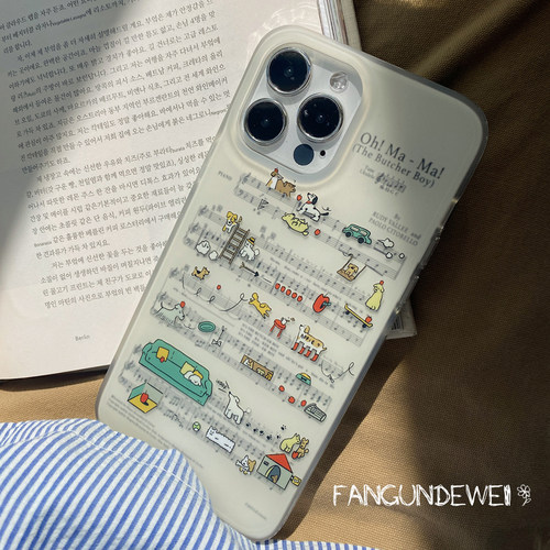 苹果手机壳14双层印花五线谱狗狗