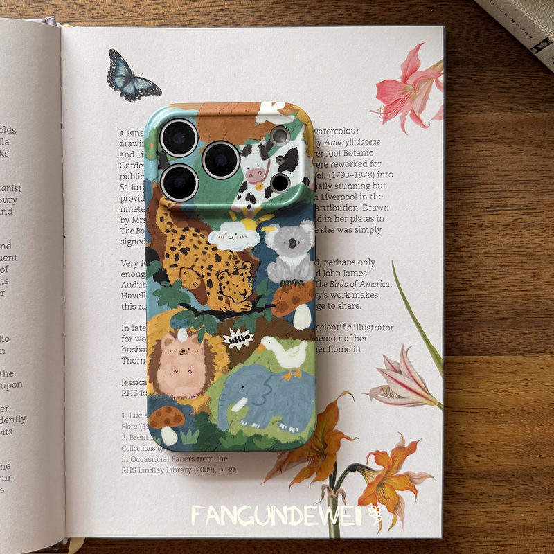 翻滚的胃｜原创动物森林适用苹果17proMax16磨砂手机壳可爱软壳16pro黑边imd个性iPhone15pro保护壳