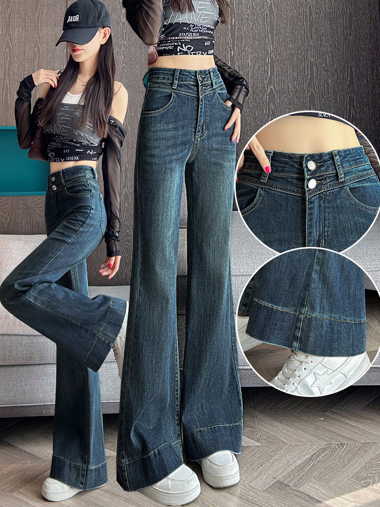 Women's Straight Leg Jeans 2025 Winter Fleece Lined Tummy Control Loose High Elasticity Leg Covering Flared Long Pants