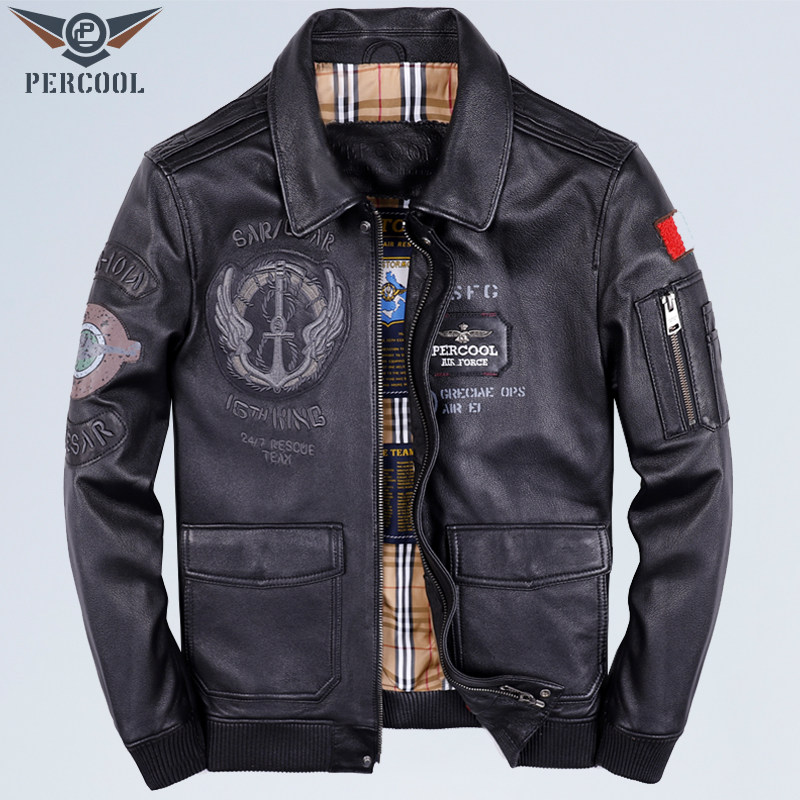 皮客进口皮衣鹿纹山羊皮飞行服真皮皮衣男夹克机车翻领休闲皮外套