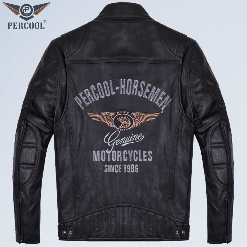 男士真皮皮衣哈雷机车进口头层牛皮夹克春秋天摩托骑行服棉内胆潮