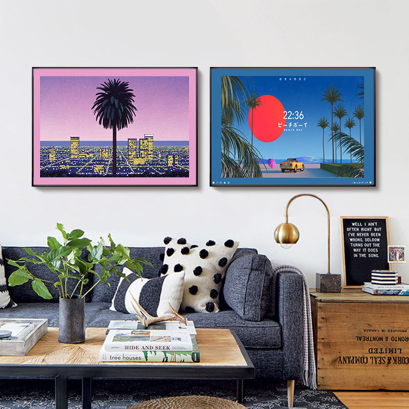 city pop插图客厅装饰赛博朋克画风光风景蒸汽波挂画壁画图无框画