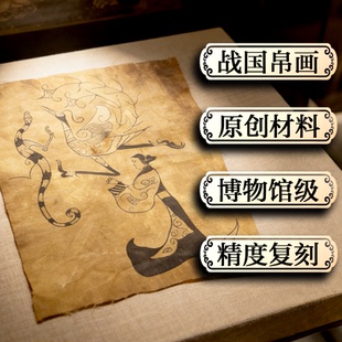 【壁上观古】先秦帛画材料画框人物龙凤御龙图临摹工笔画白描稿图
