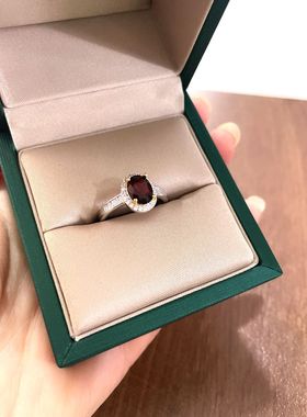925纯银天然石榴石戒指女活口可调节指环送妈妈礼盒装生日礼物